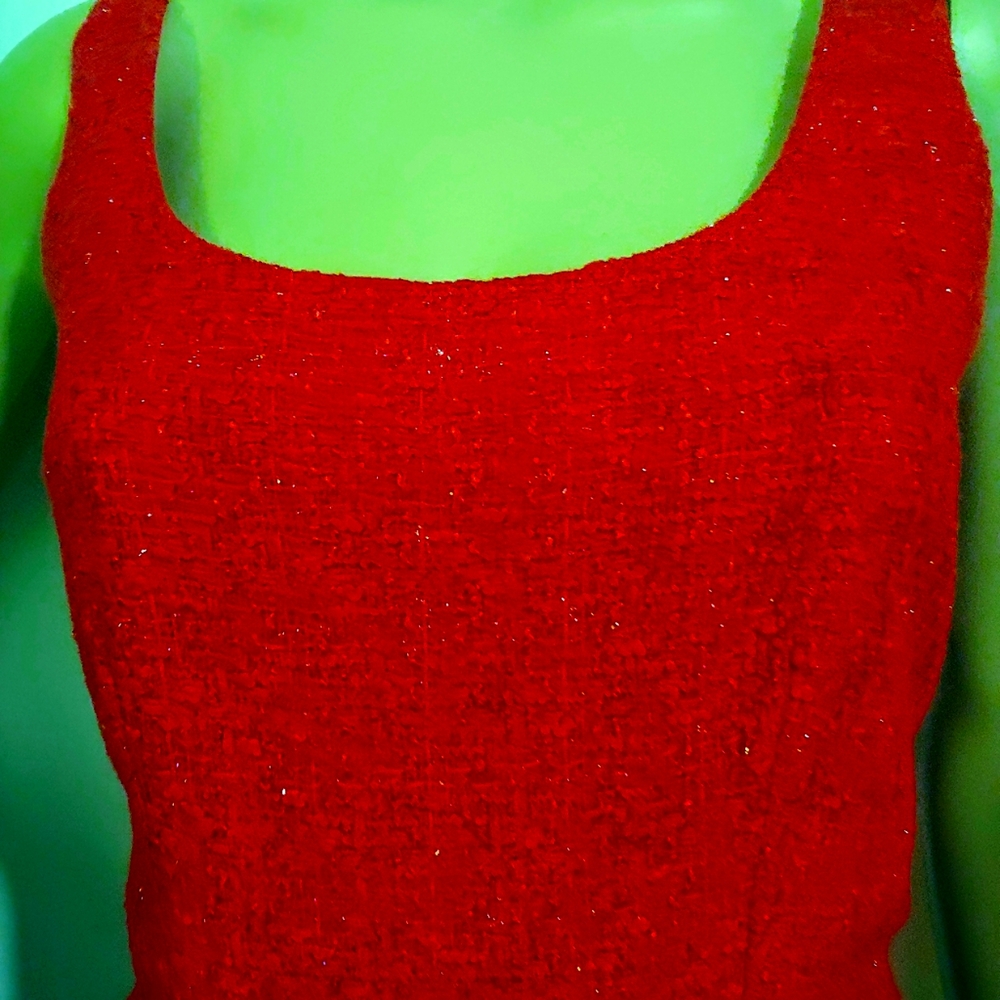 IMPASSE TWEED 6 RED BOUCLE METALLIC WOOL DRESS USA